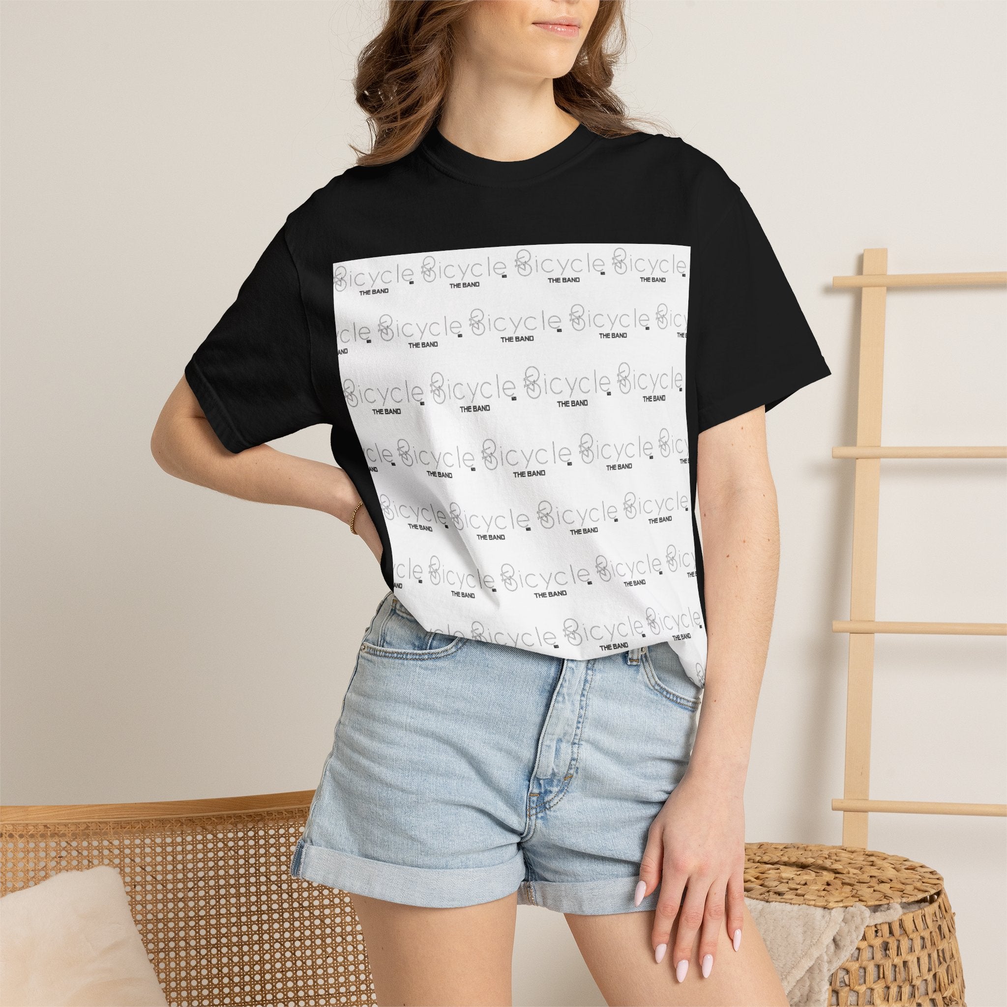 Bicycle Pattern T-Shirt — Repeating Logo Tee
