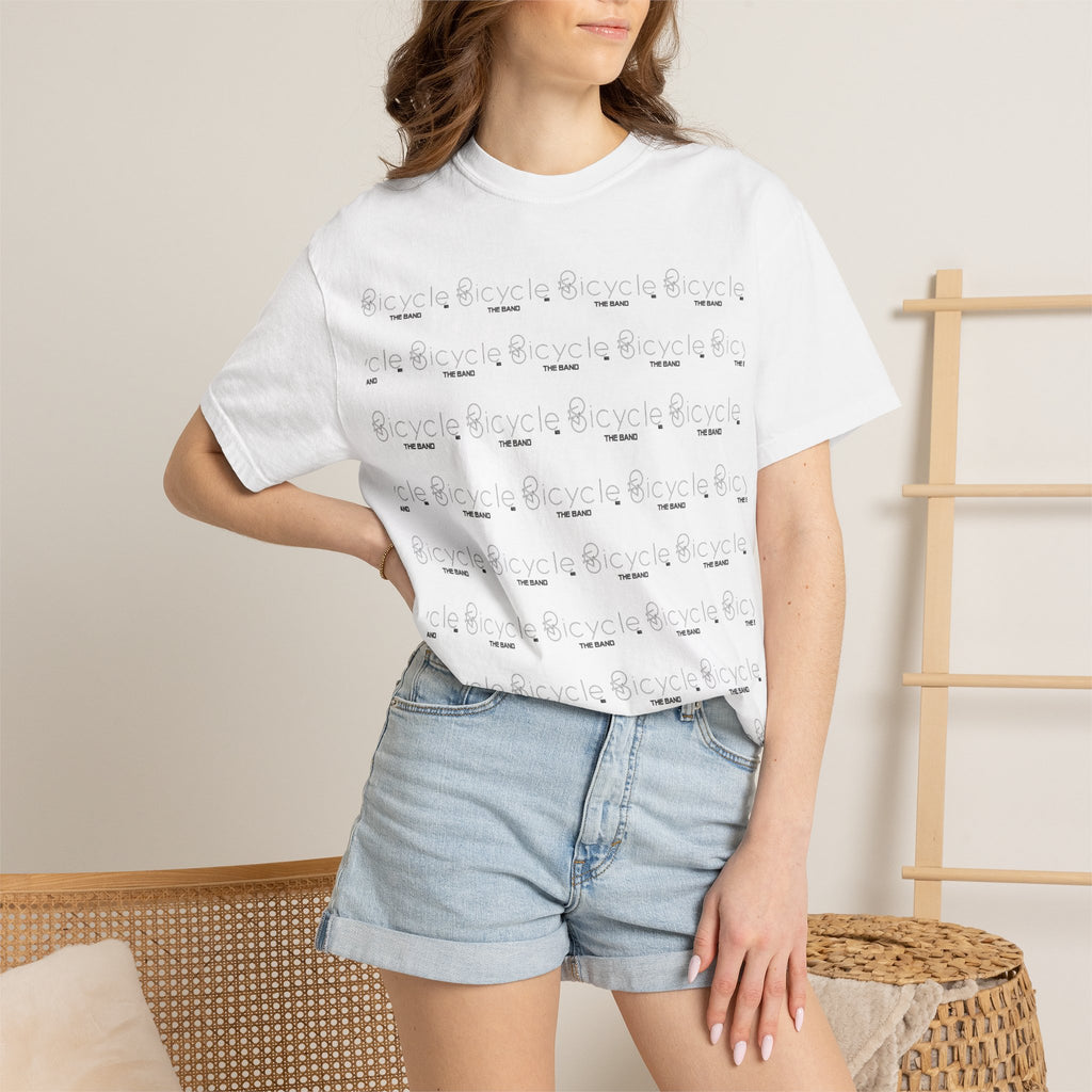 Bicycle Pattern T-Shirt — Repeating Logo Tee