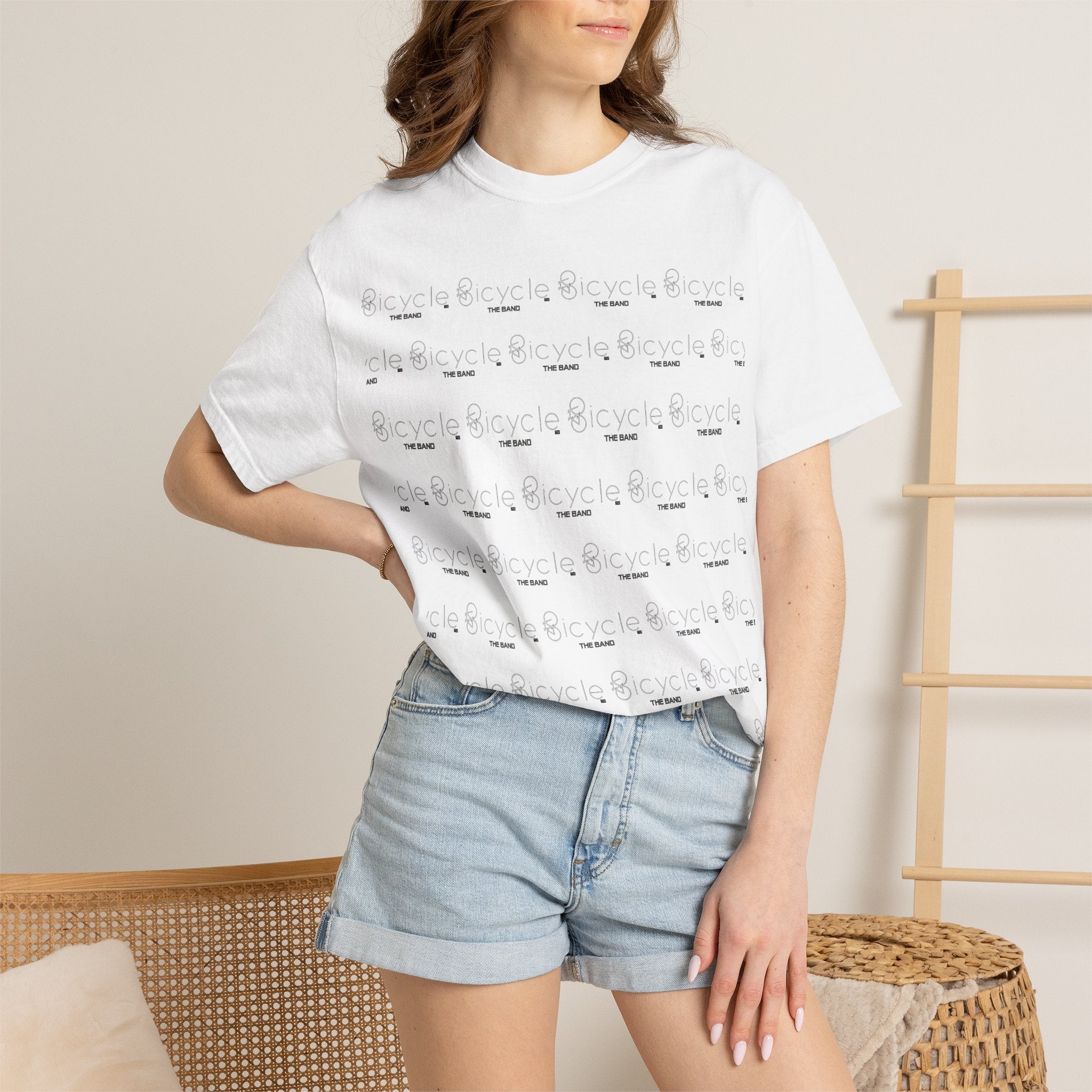 Bicycle Pattern T-Shirt — Repeating Logo Tee