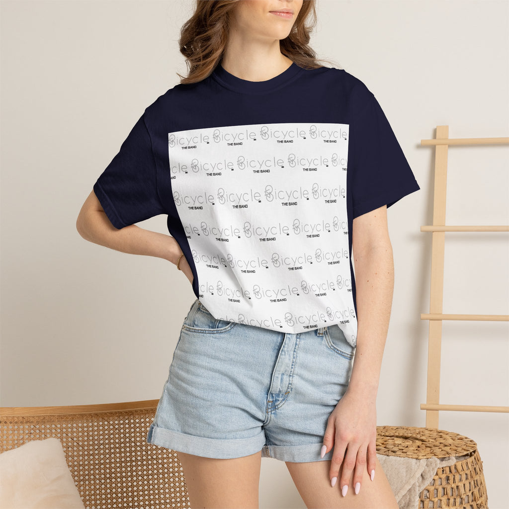 Bicycle Pattern T-Shirt — Repeating Logo Tee
